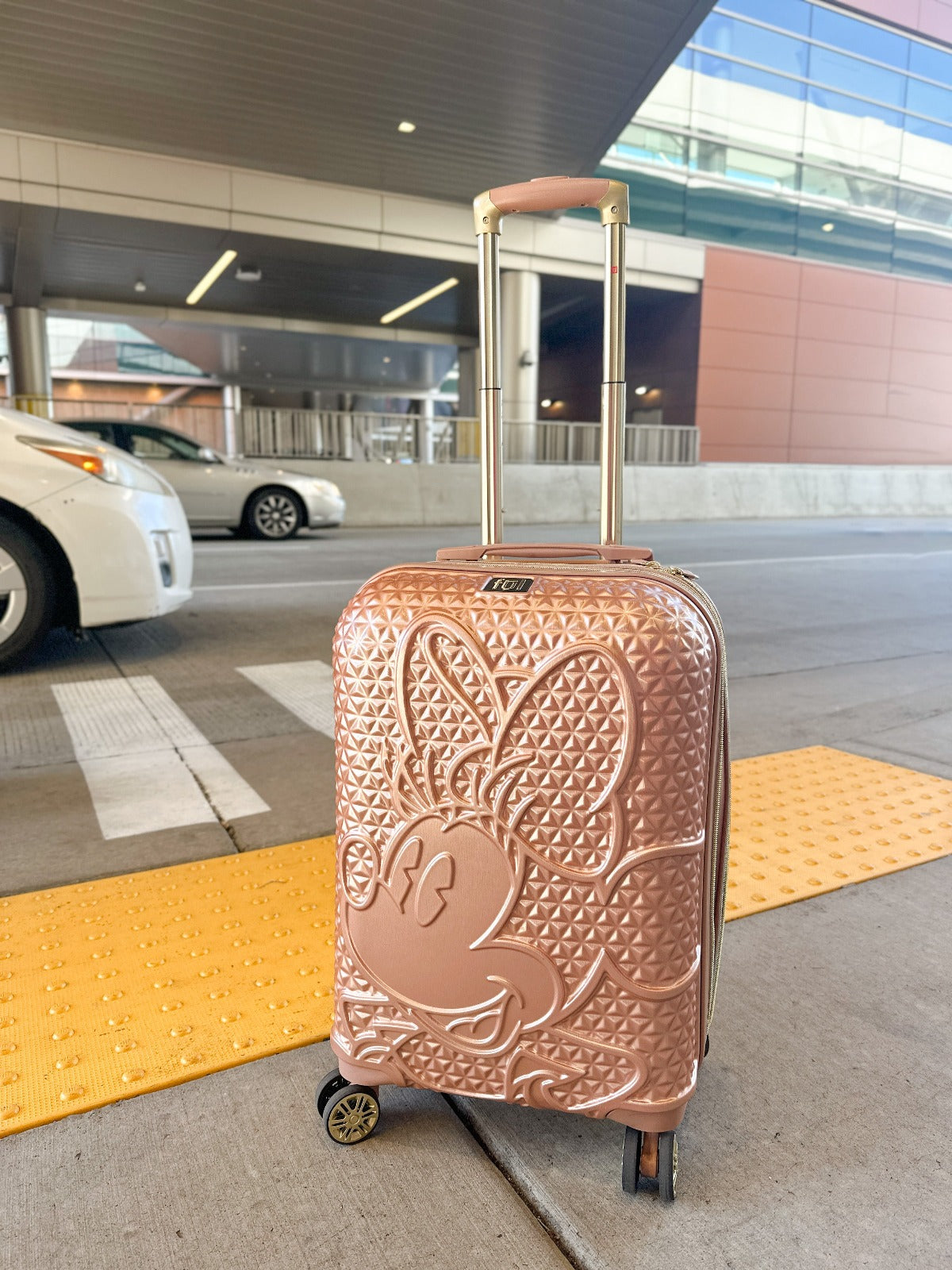 Rose Gold Ful Disney textured Minnie Mouse check-in luggage hardside spinner suitcase