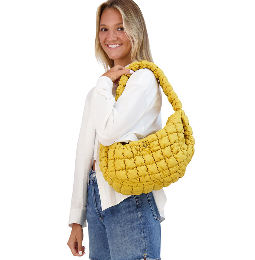 Mustard yellow quilted puffer slouchy Handbag Bag - cute stylish handbags & bags by Ful