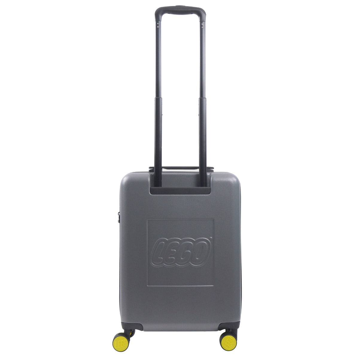 Grey and yellow Lego Signature Brick 2X2 21" carry-on hard-sided rolling luggage