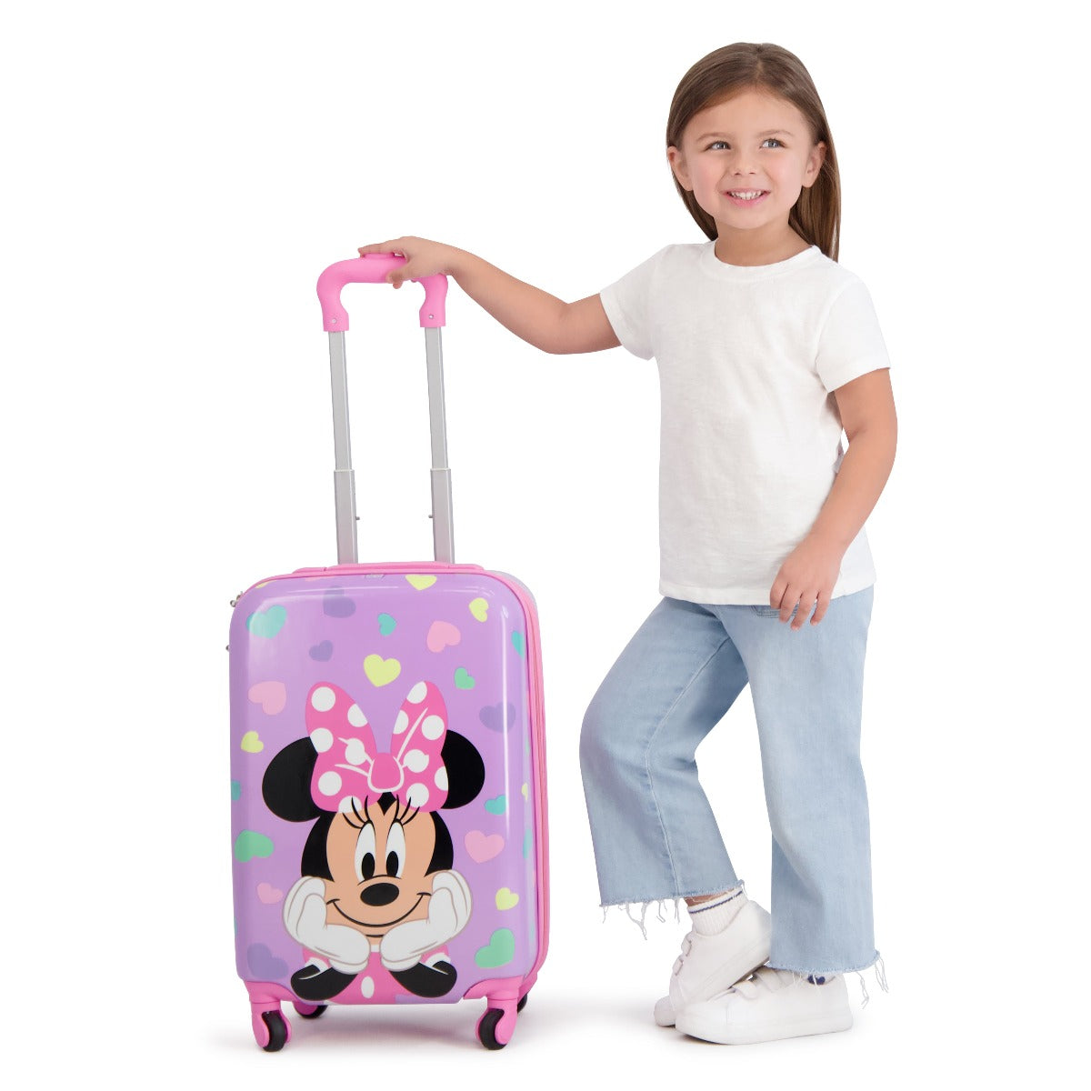 Pink Disney Ful Minnie Mouse hearts all over print 21" suitcase - best kids carry-on luggage for travel