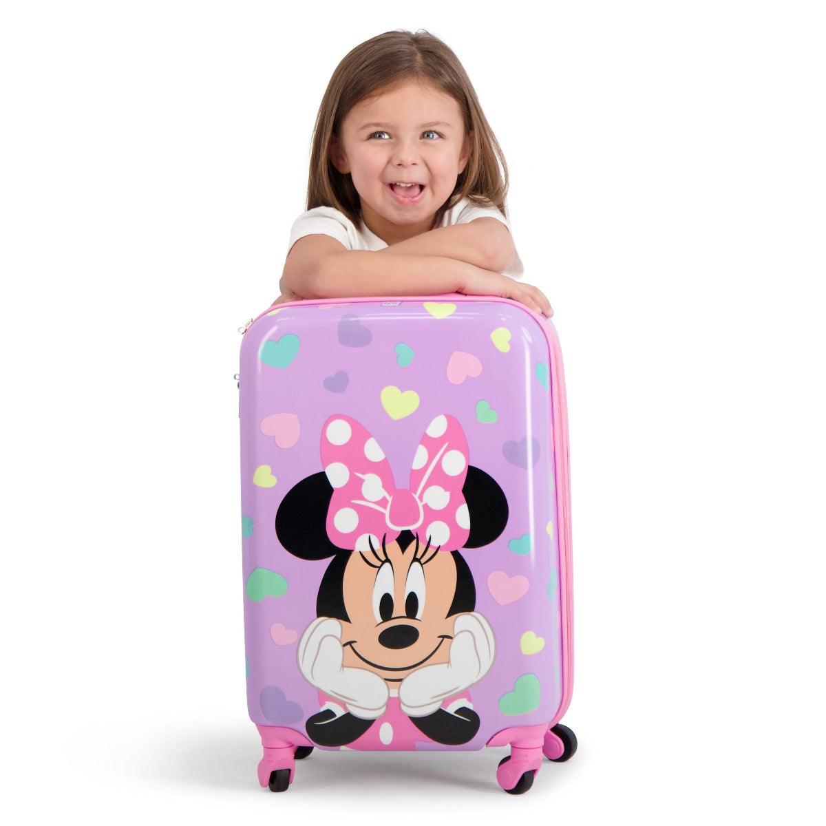 Pink Disney Ful Minnie Mouse hearts all over print 21" luggage - best kids carry-on suitcase