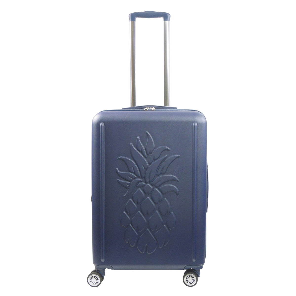 Navy blue 3D Pineapple 26.5-inch carry-on hardside expandable luggage durable, fast and effort-free transportation with 360° spinner wheels. Officially licensed Tommy Bahama. Front.