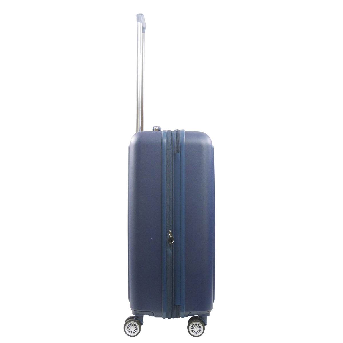 Navy blue 3D Pineapple 26.5-inch carry-on hardside expandable luggage durable, fast and effort-free transportation with 360° spinner wheels. Officially licensed Tommy Bahama. Side view.