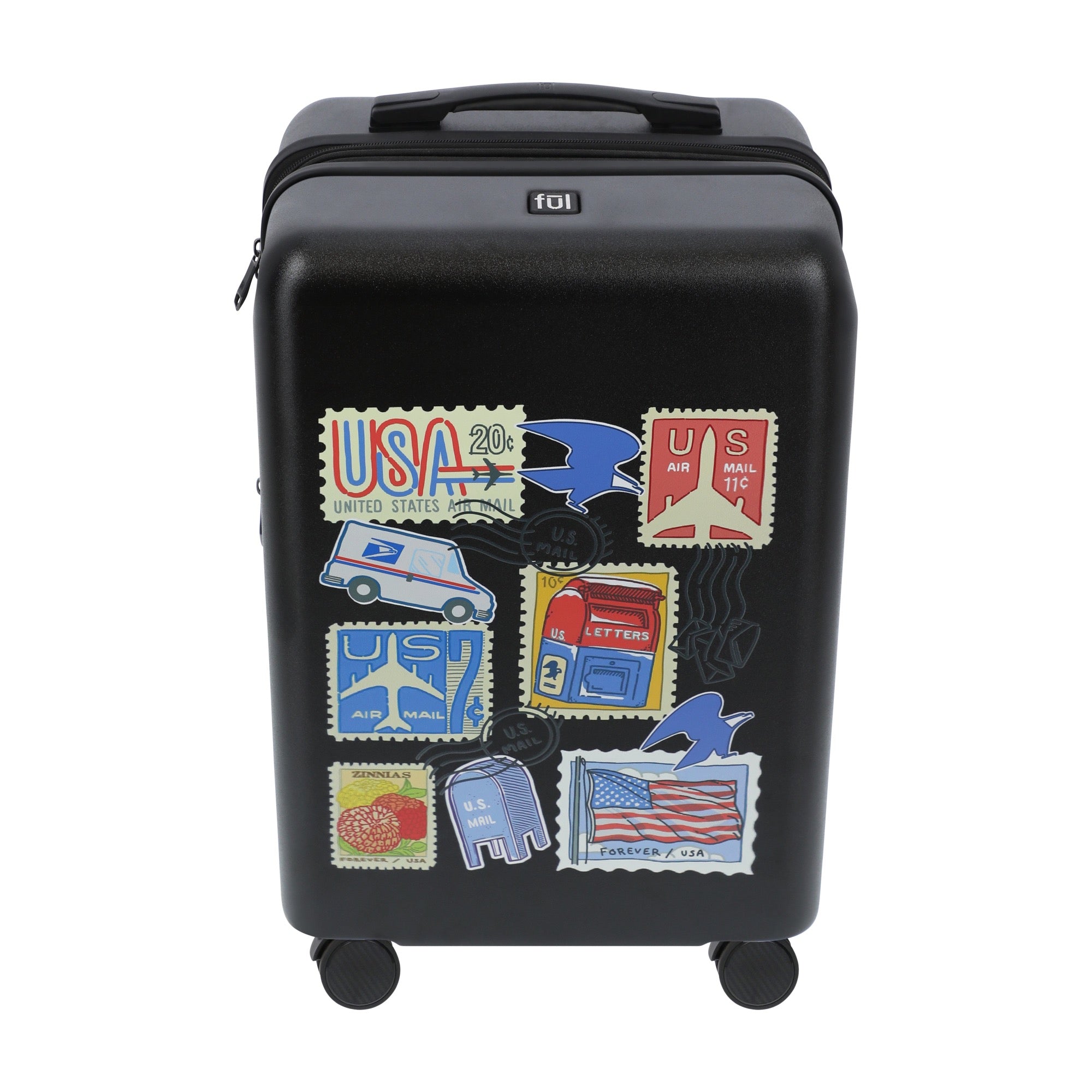 Black USPS 22.5" carry-on spinner suitcase luggage by Ful