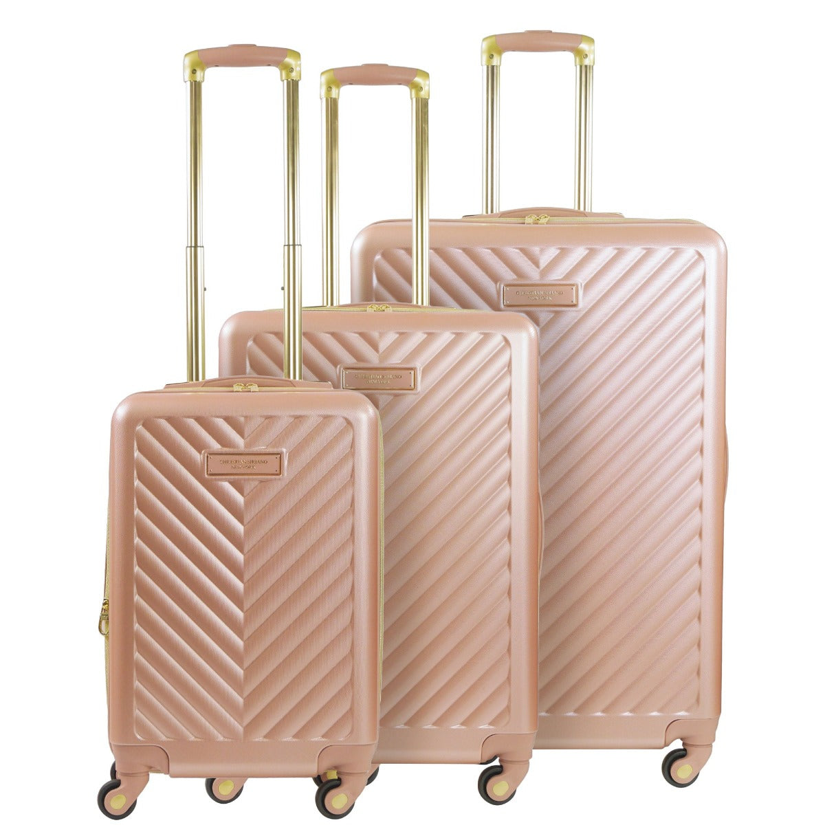 Christian Siriano New York Addie rose gold 3 piece hardside spinner suitcase set - best durable luggage sets