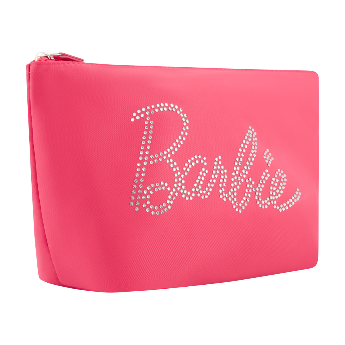 Pink signature Barbie rhinestone-studded logo and iconic silhouette left angle