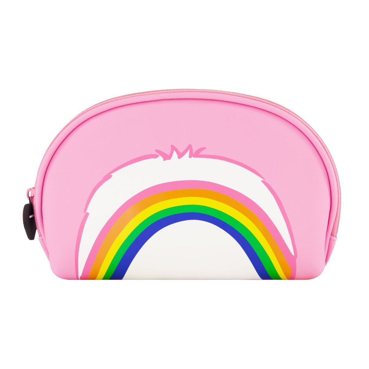 Pink Care Bears Cheer Bear 2-Piece Travel Cosmetic Case Set features a large cosmetic case adorned with the iconic Care Bears logo and an all-over Cheer Bear print, along with a smaller pouch showcasing a vibrant rainbow design. Both pieces are perfect for keeping your beauty essentials, toiletries, and accessories organized on the go, with charming heart-shaped Care Bears zipper pulls.