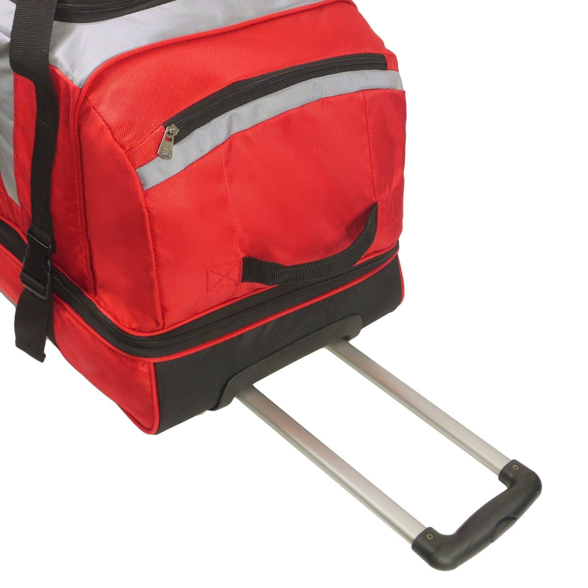 rig series 30" split level ful wheeled rolling duffel bag red