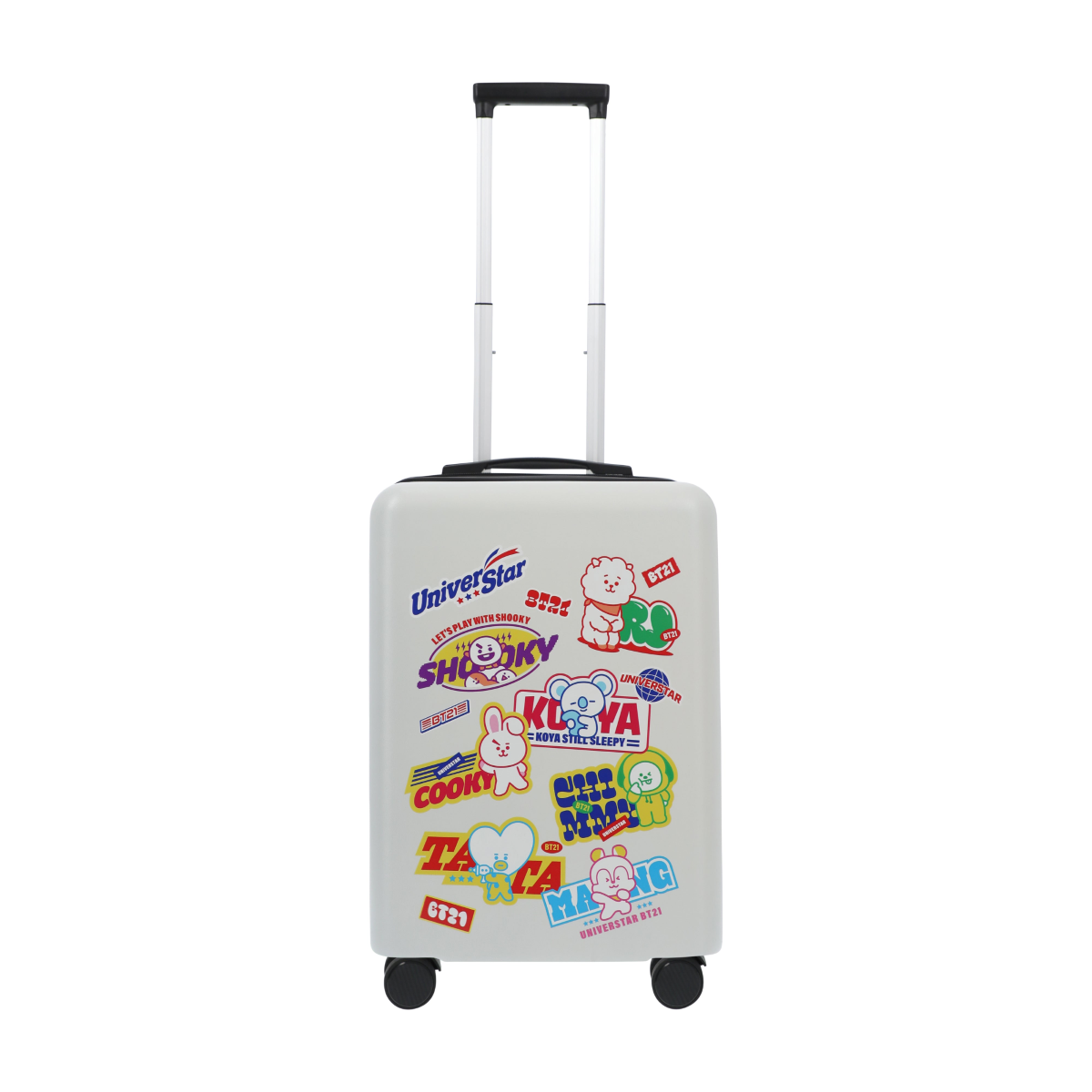 White BT21 22.5" carry-on spinner suitcase rolling luggage by Ful