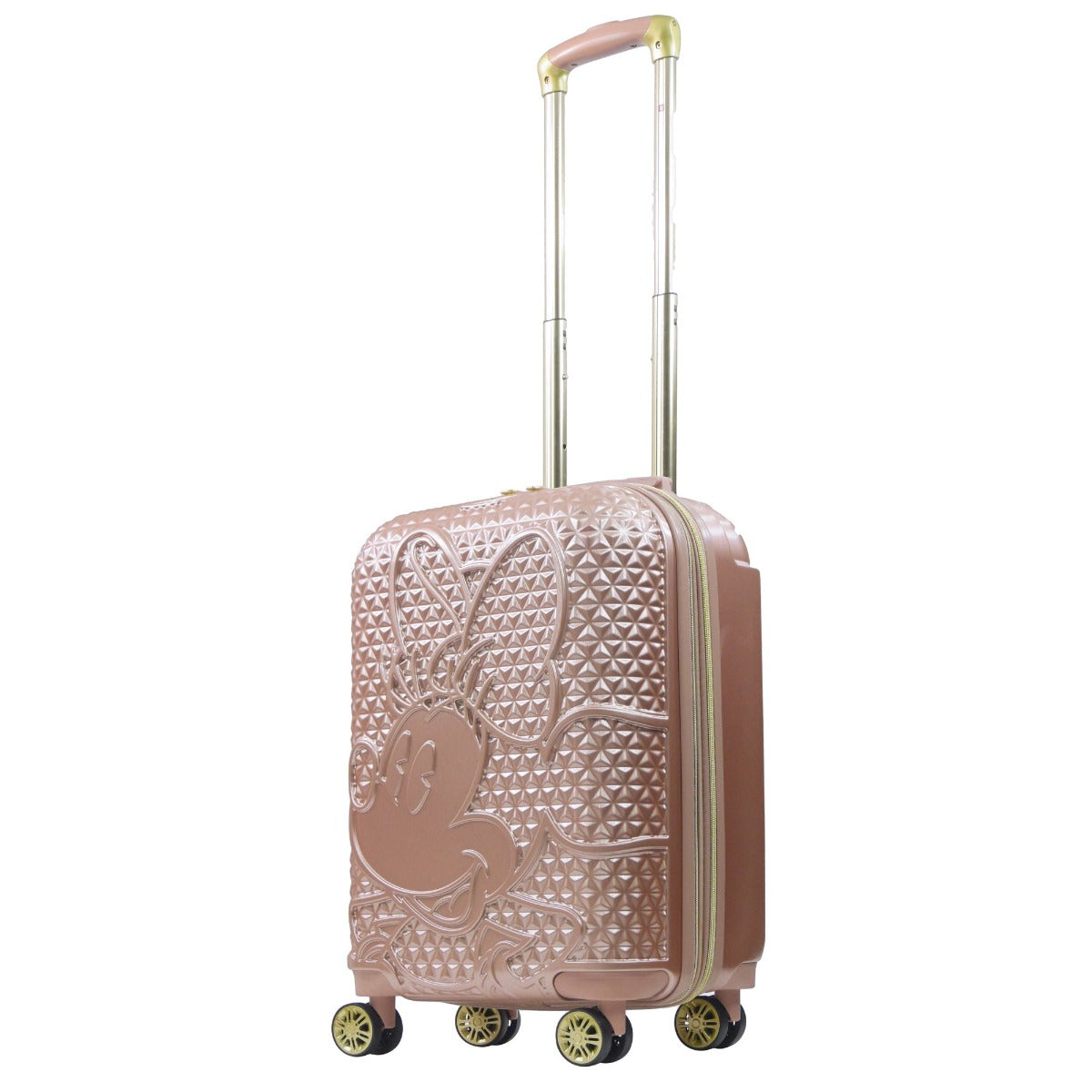 Rose gold Ful Disney Minnie Mouse textured 22.5 inch hardside spinner suitcase with 2 id tags - best carry-on luggage