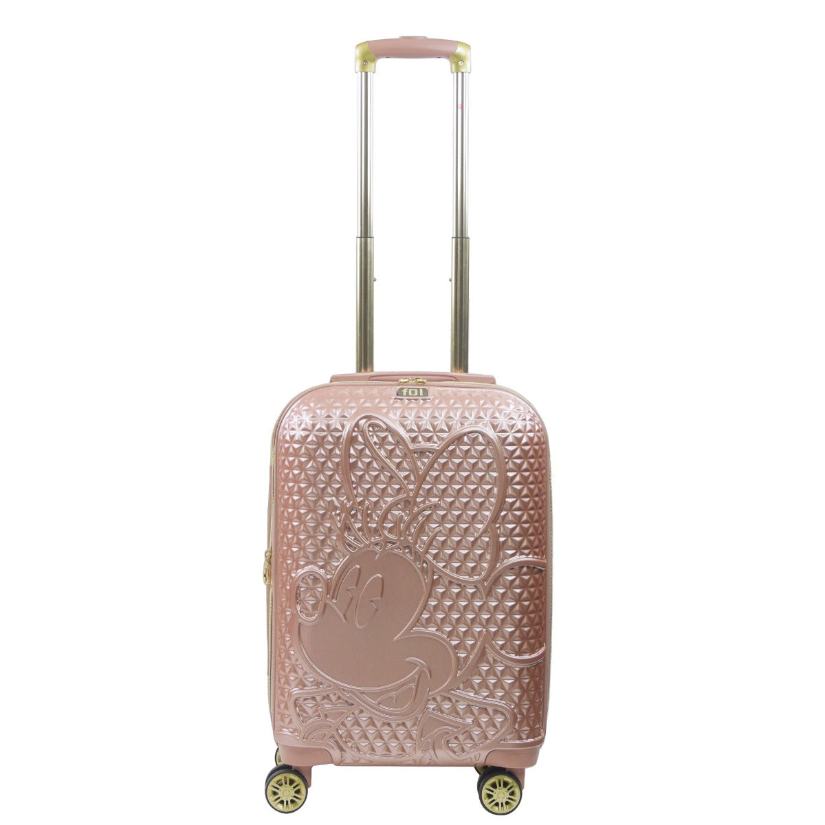 Rose gold Ful Disney Minnie Mouse textured 22.5" hardside spinner luggage with 2 id tags - best carry-on suitcase