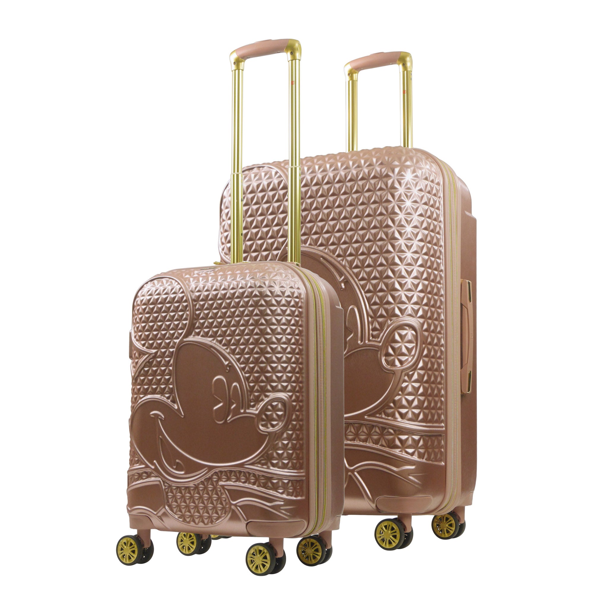 Rose gold Disney Mickey Mouse hard-sided 3 piece rolling luggage set
