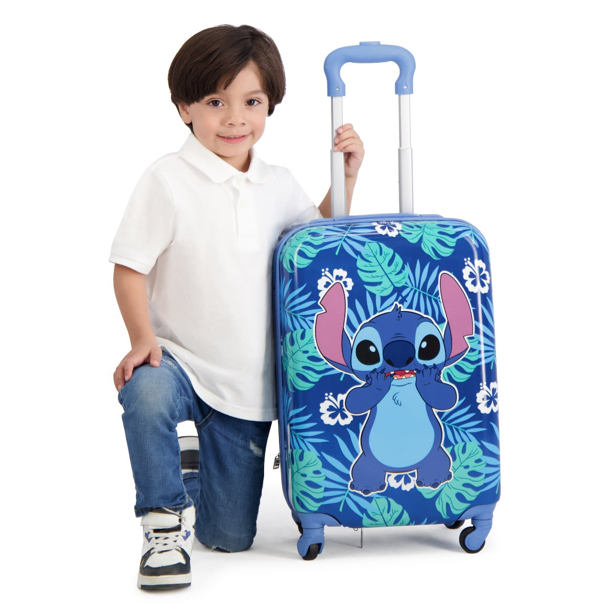 Blue Disney Ful Stitch tropical leaves 21" suitcase - best kids luggage for travel
