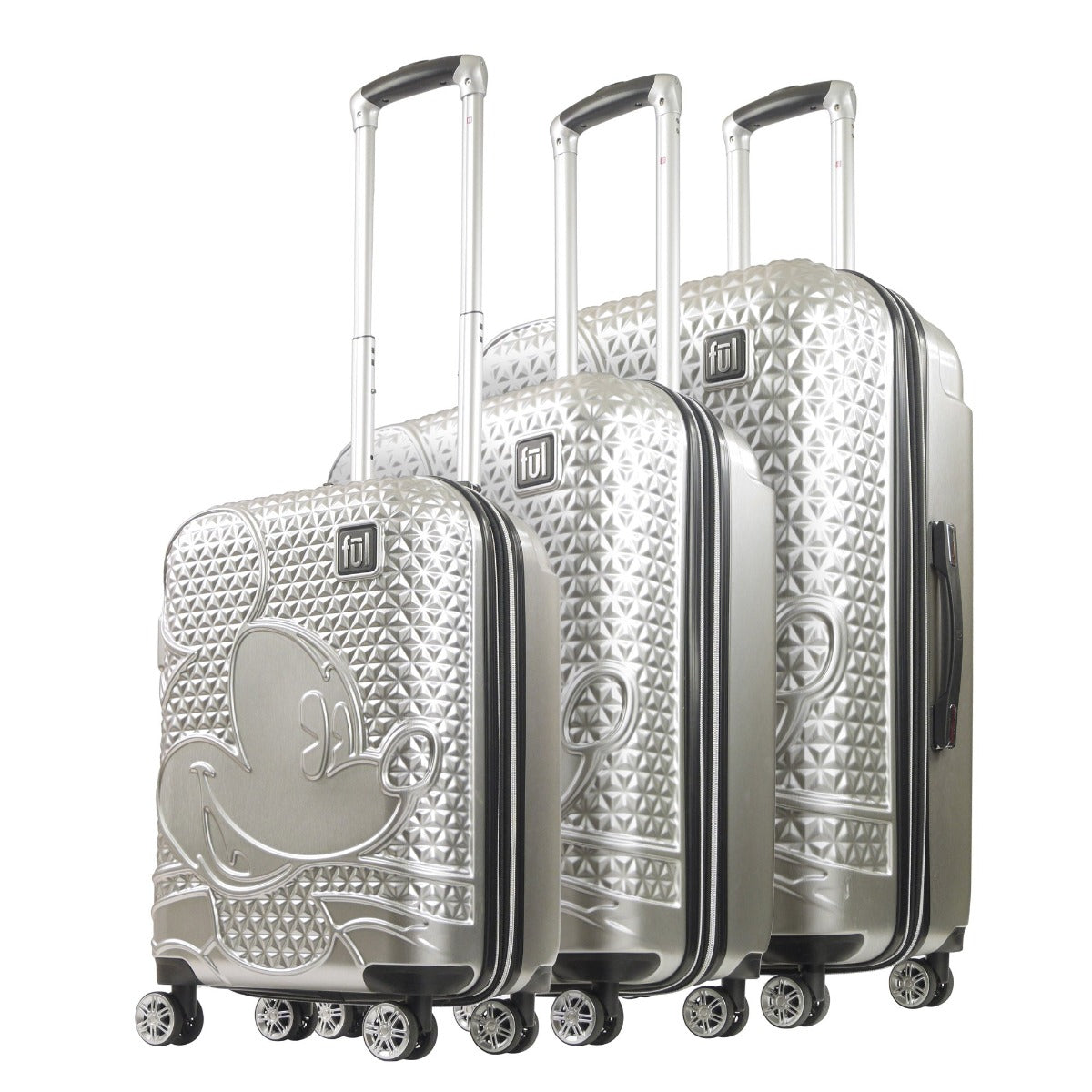 Adult Disney Mickey Mouse Hard Rolling Spinner Suitcases 3 Piece Luggage Set Silver