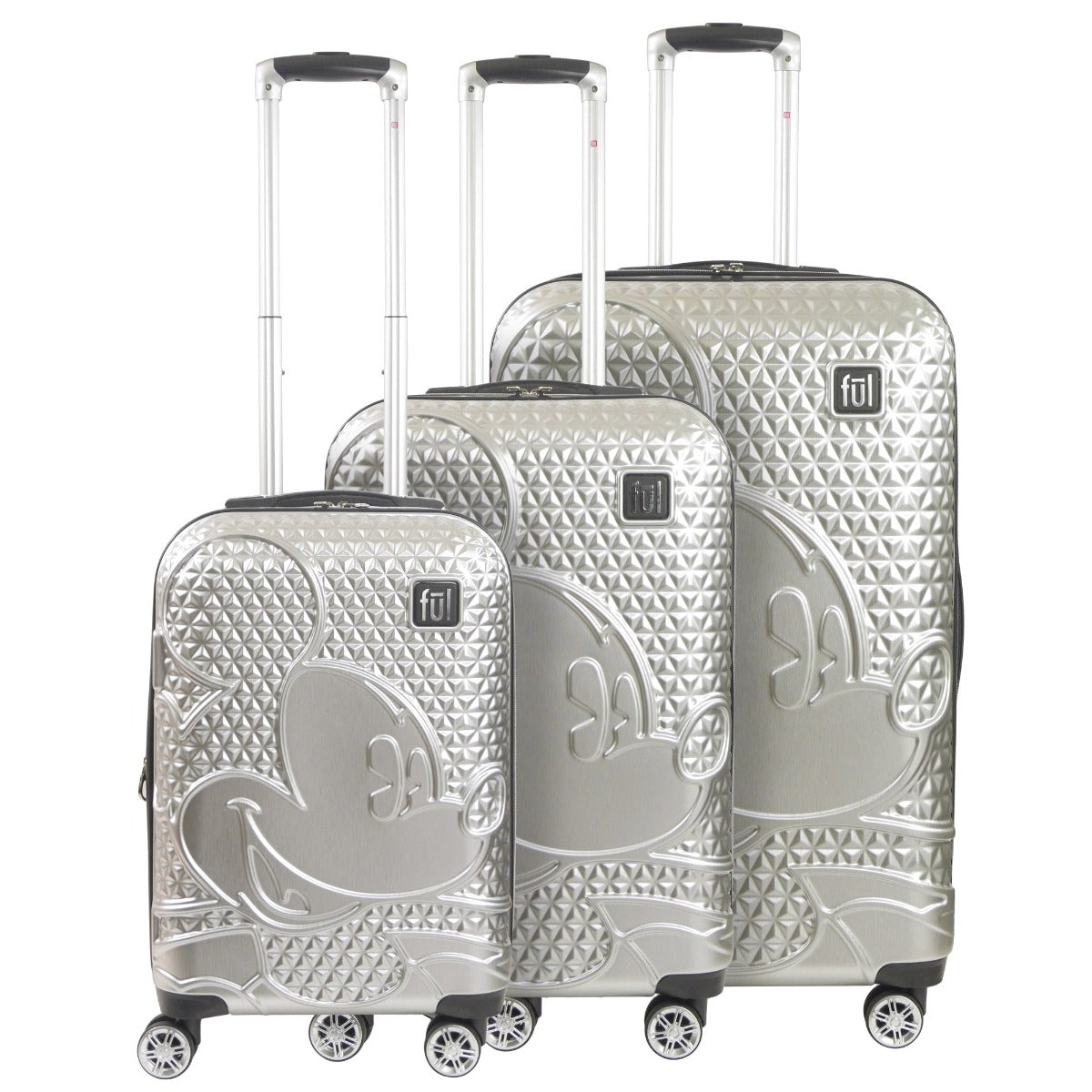 Adult Disney Mickey Mouse Hard Rolling Spinner Suitcases 3 Piece Luggage Set Silver