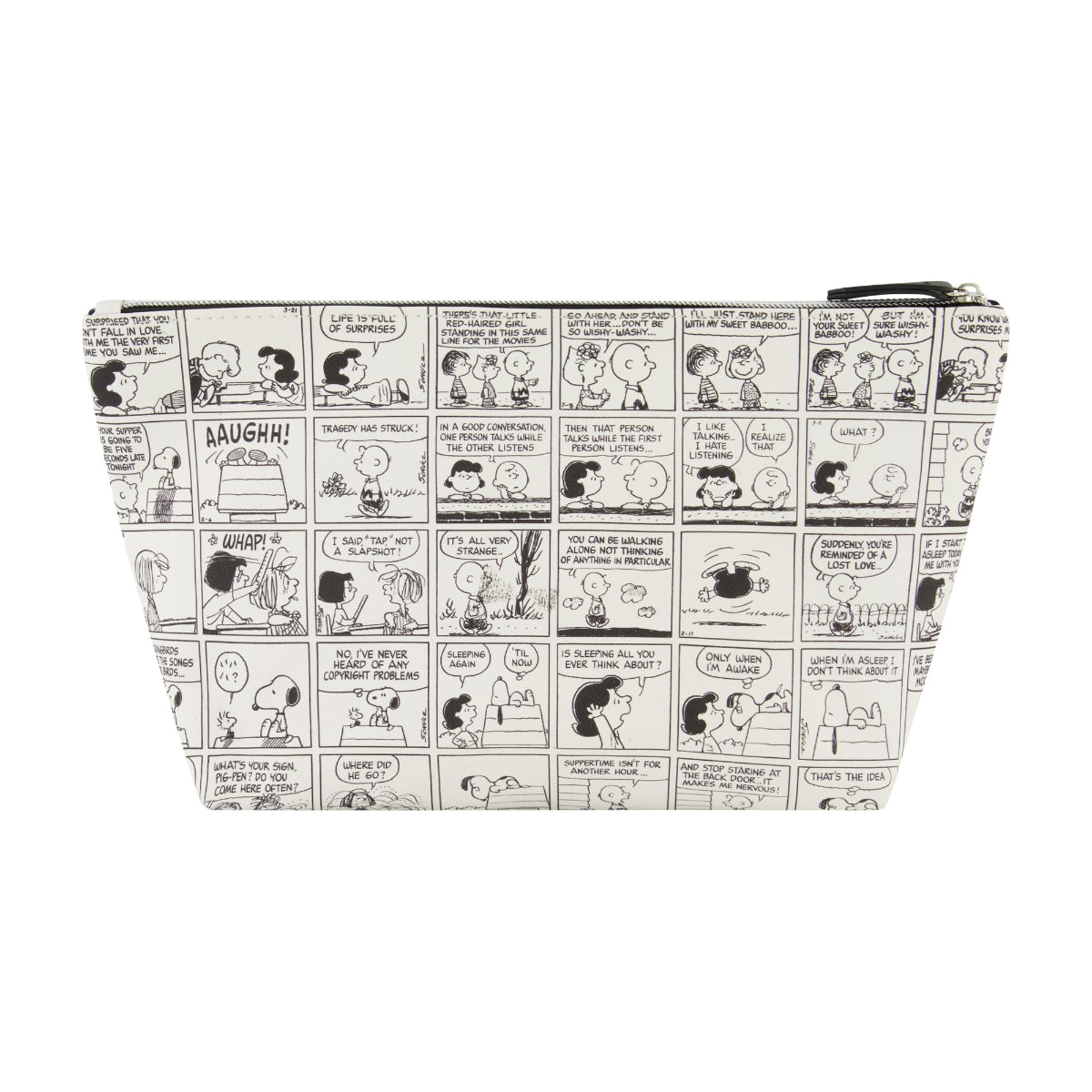 Snoopy Comic Strip Cosmetic Bag designed with an all-over comic print and a bold Snoopy graphic