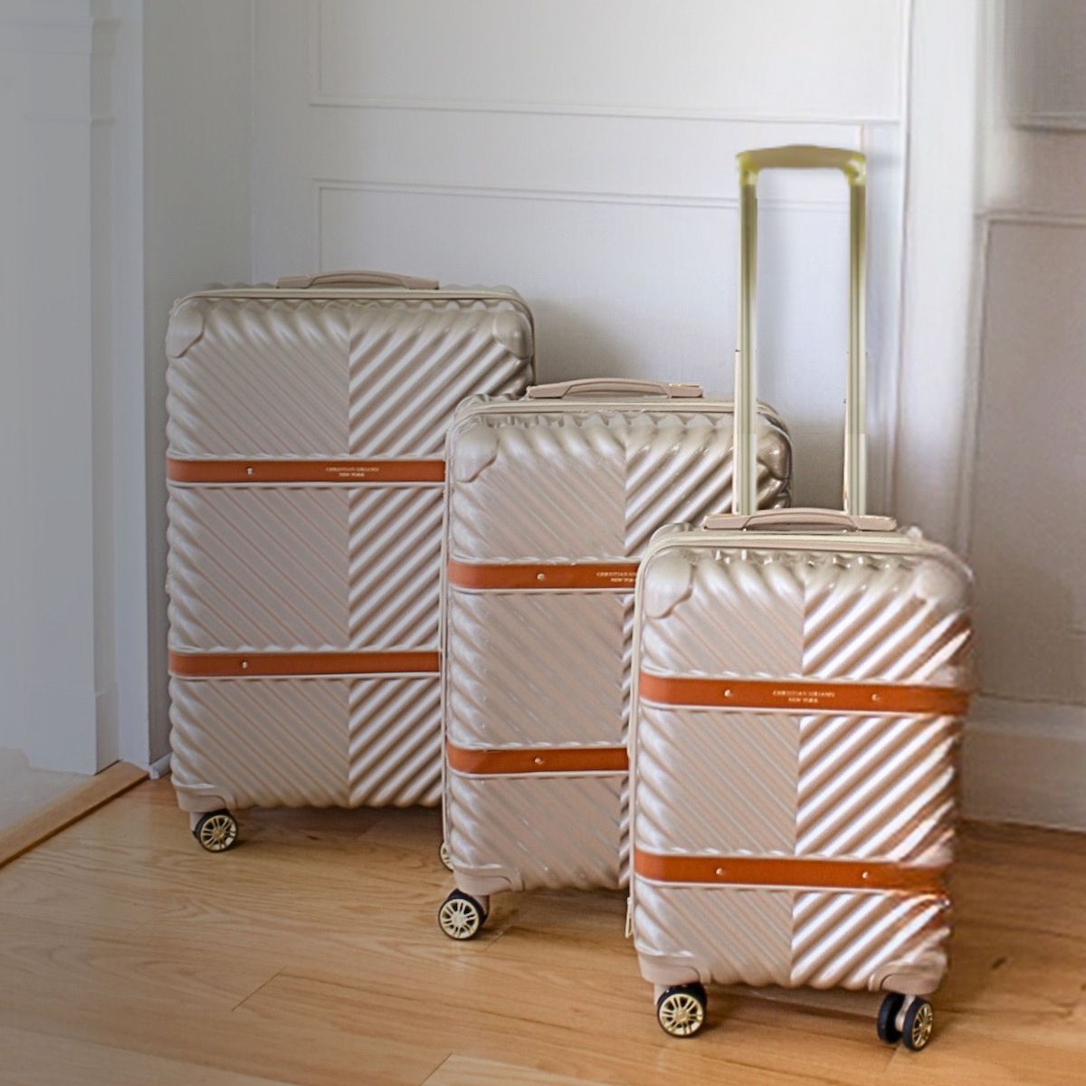 Christian Siriano New York Stella hardside spinner 3 piece luggage set taupe - best suitcase sets for travelling