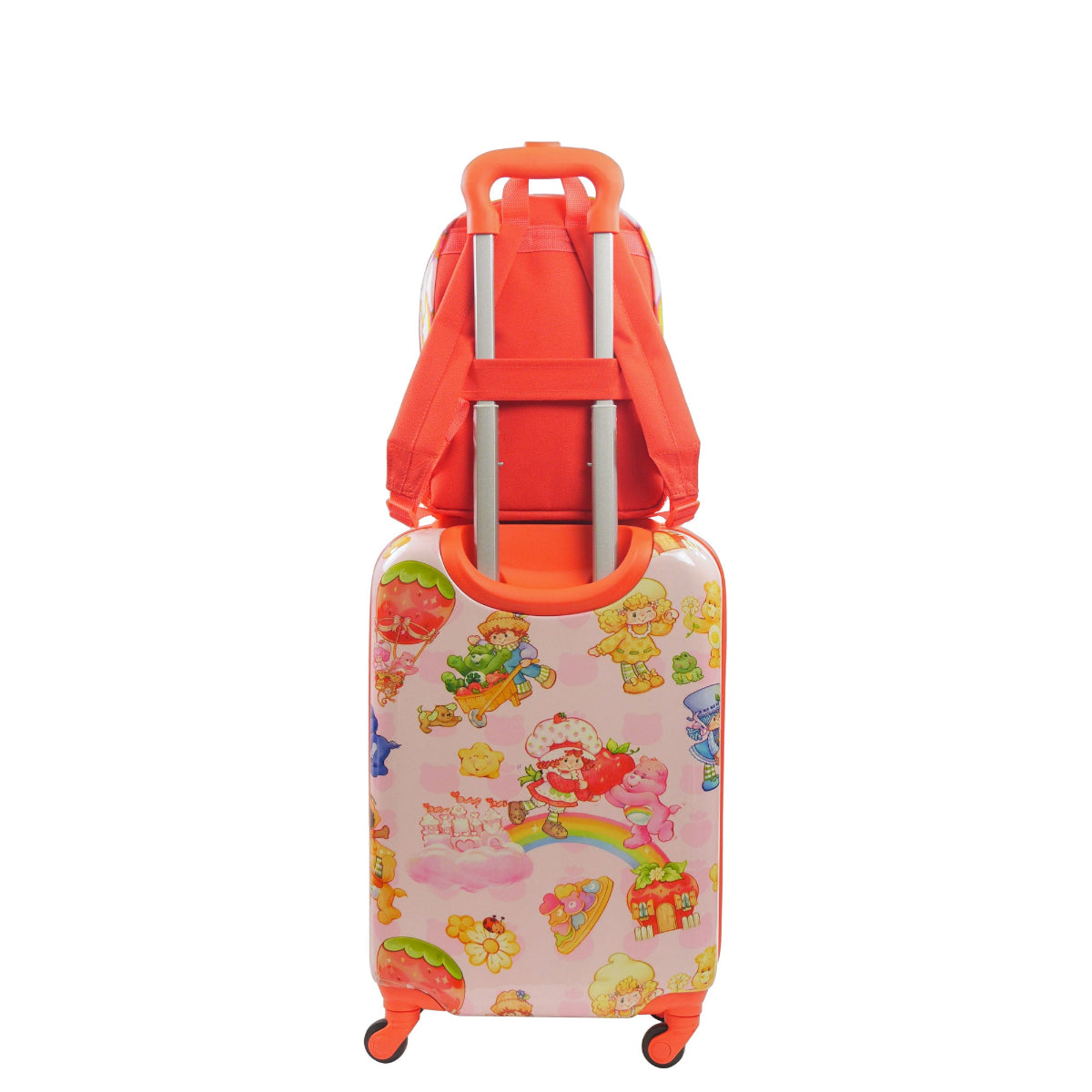 Make every adventure sweet with the Strawberry Shortcake and Care Bears 2-Piece Travel Set by Ful, a 21" rolling suitcase with a matching 13" backpack.