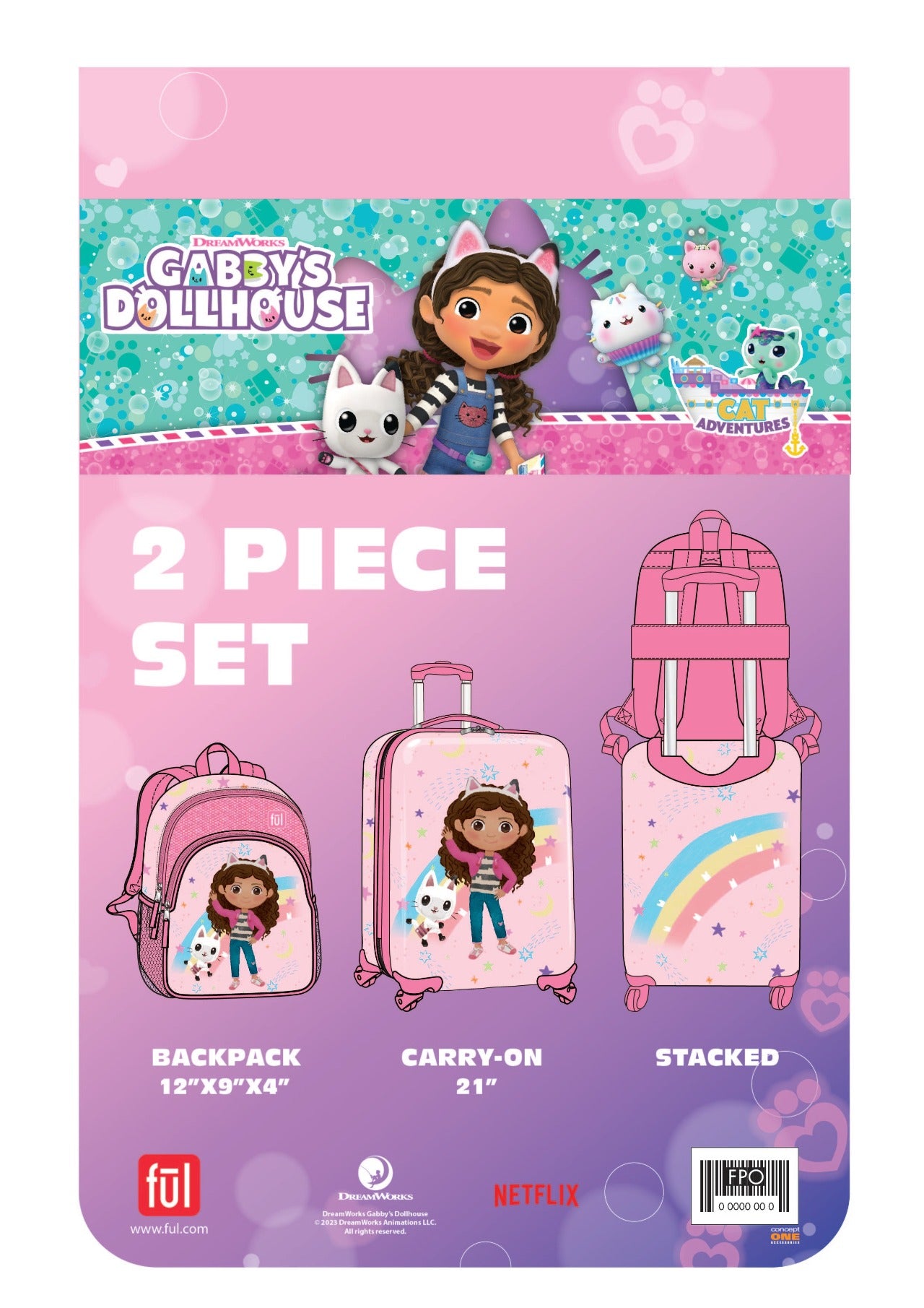 Gabby's Dollhouse sketch your dreams matching 2 piece set - 21" carry-on luggage and 13" under seat backpack