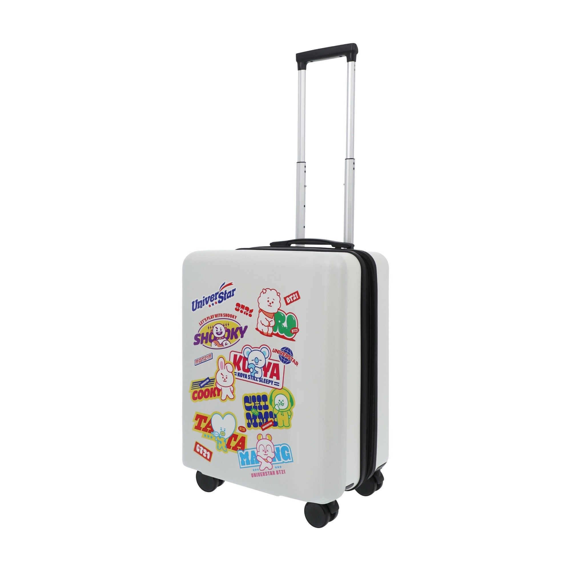 White BT21 22.5" carry-on spinner suitcase rolling luggage by Ful