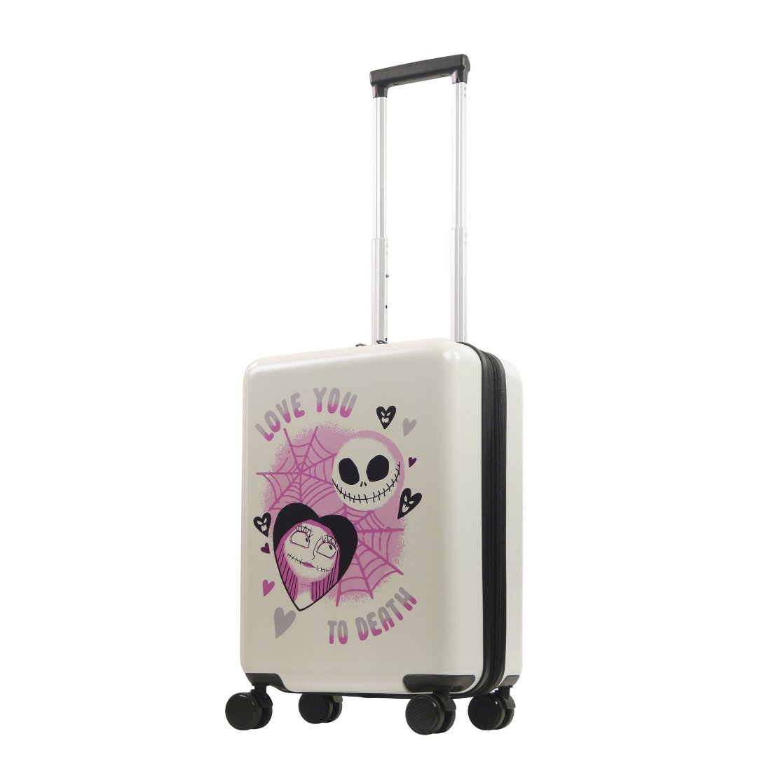 Disney Nightmare Before Christmas Jack and Sally Love you to death 22.5" white carry-on rolling spinner suitcase luggage