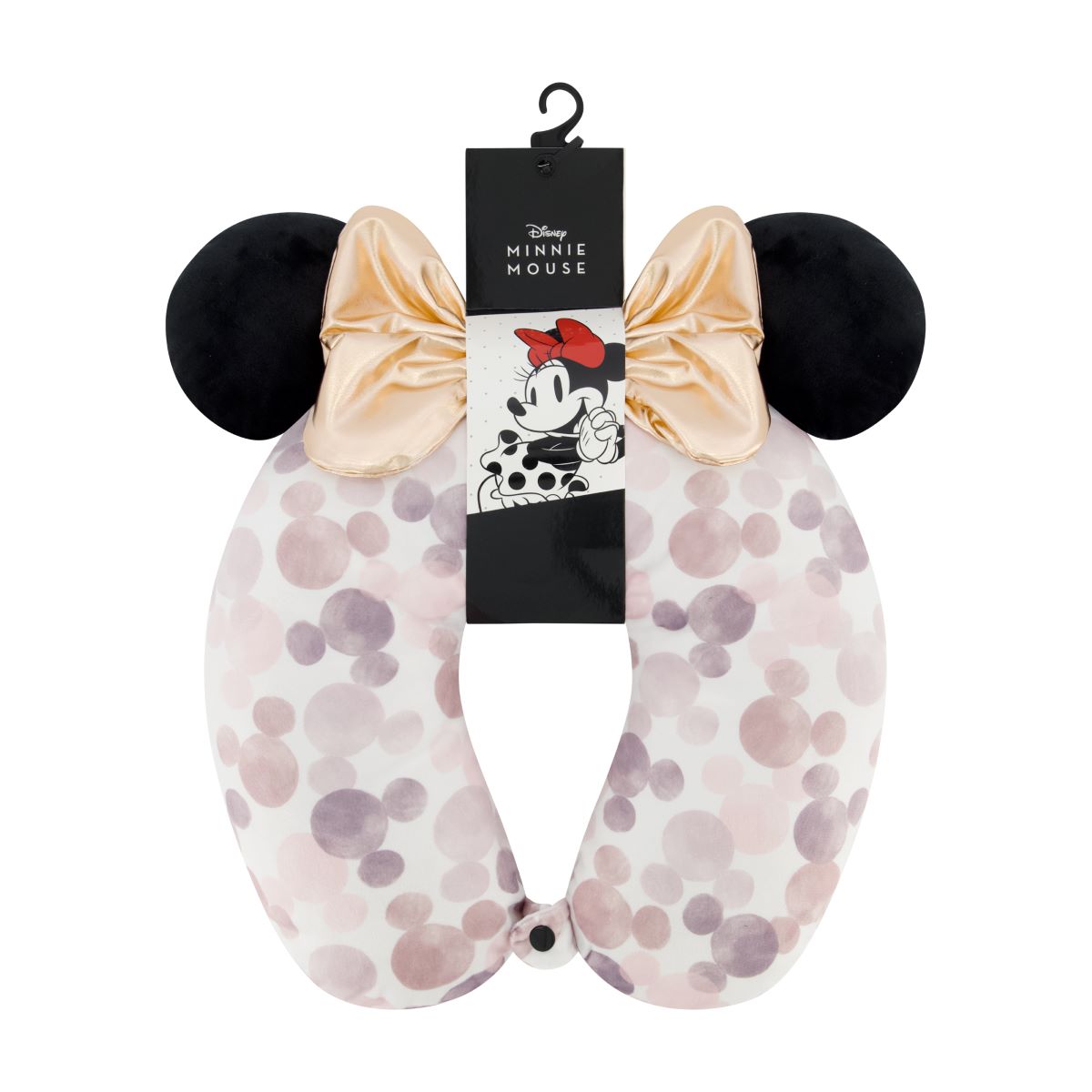 Disney Minnie Mouse Water Print 3D black Ears & soft yellow Bow Travel Pillow