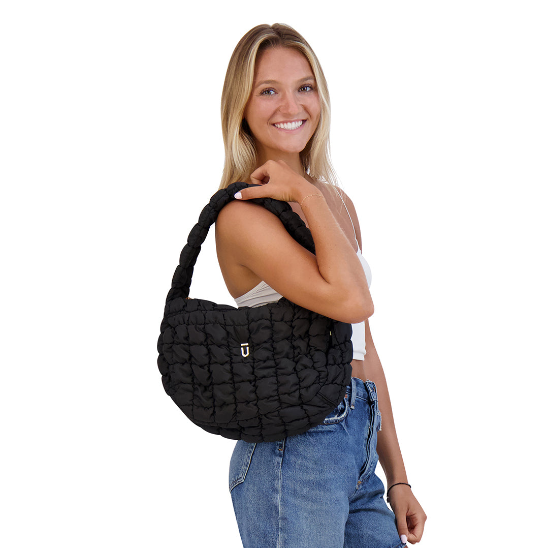 Black quilted puffer slouchy Handbag Bag - cute stylish handbags & bags by Ful