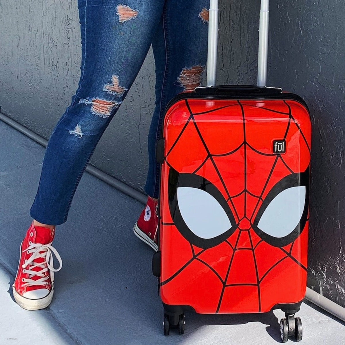 Marvel Spiderman Mask FŪL 21" Hard Rolling carry-on suitcase Luggage, Red-best suitcases for traveling