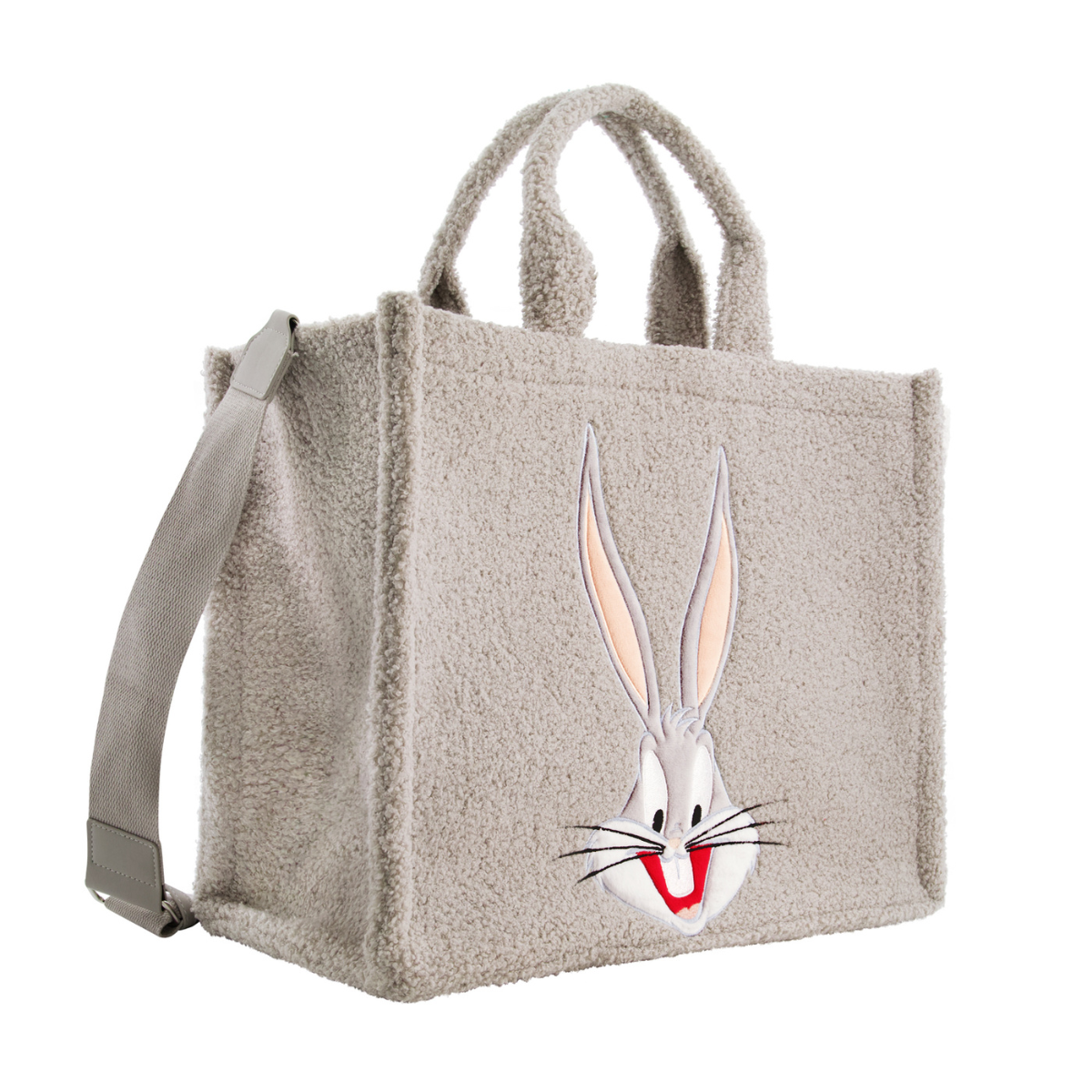 Gray Looney Tunes Bugs Bunny Sherpa Travel Tote and adjustable removable shoulder strap