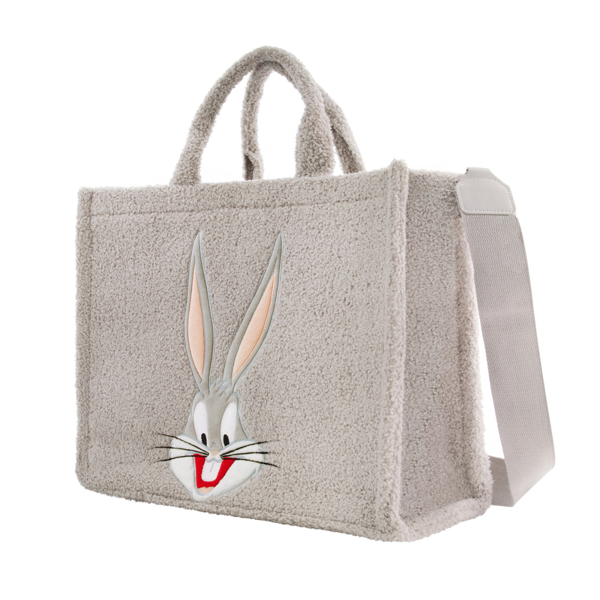 Gray Looney Tunes Bugs Bunny Sherpa Travel Tote and adjustable removable shoulder strap