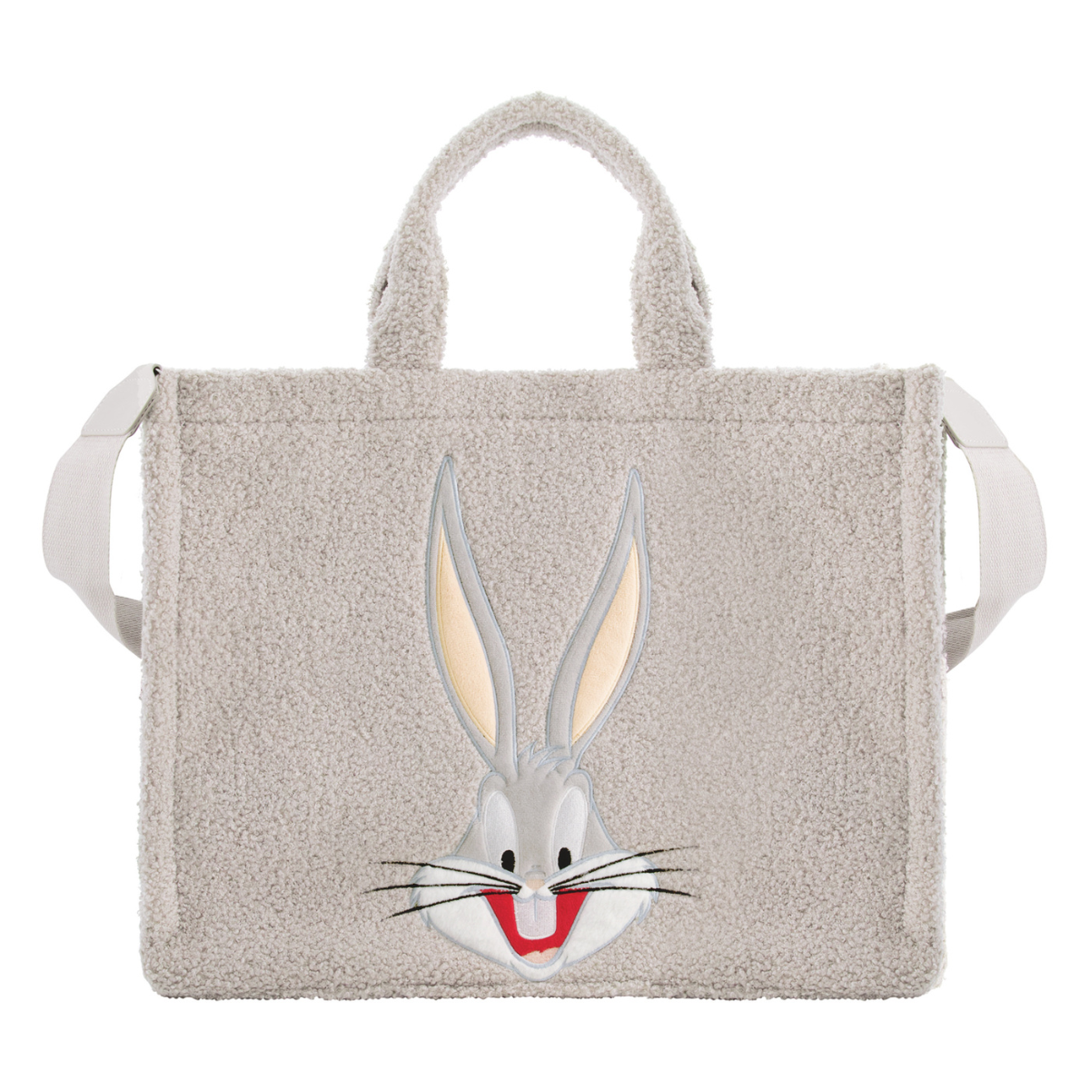 Gray Looney Tunes Bugs Bunny Sherpa Travel Tote and adjustable removable shoulder strap