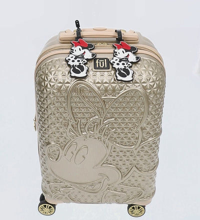 Gold Ful Disney Minnie Mouse textured raised shape 22.5" carry-on hardside spinner suitcase suitcases luggage with 2 ID tags
