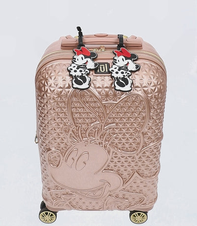 Rose gold Ful Disney Minnie Mouse textured 22.5 inch hardside spinner luggage with 2 id tags - best carry-on suitcase for traveling adults and kids