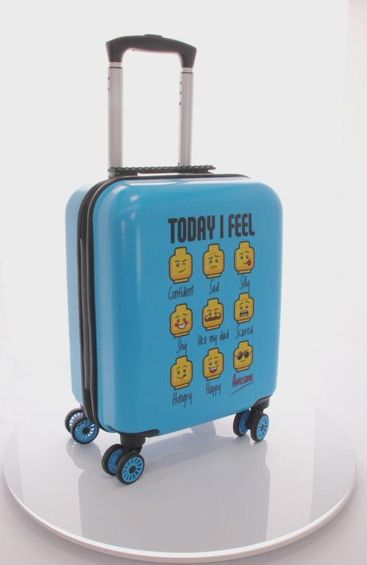 Light Blue Lego Play Date Minifigures Today I Feel 18-inch suitcase - best kids carry-on luggage for traveling