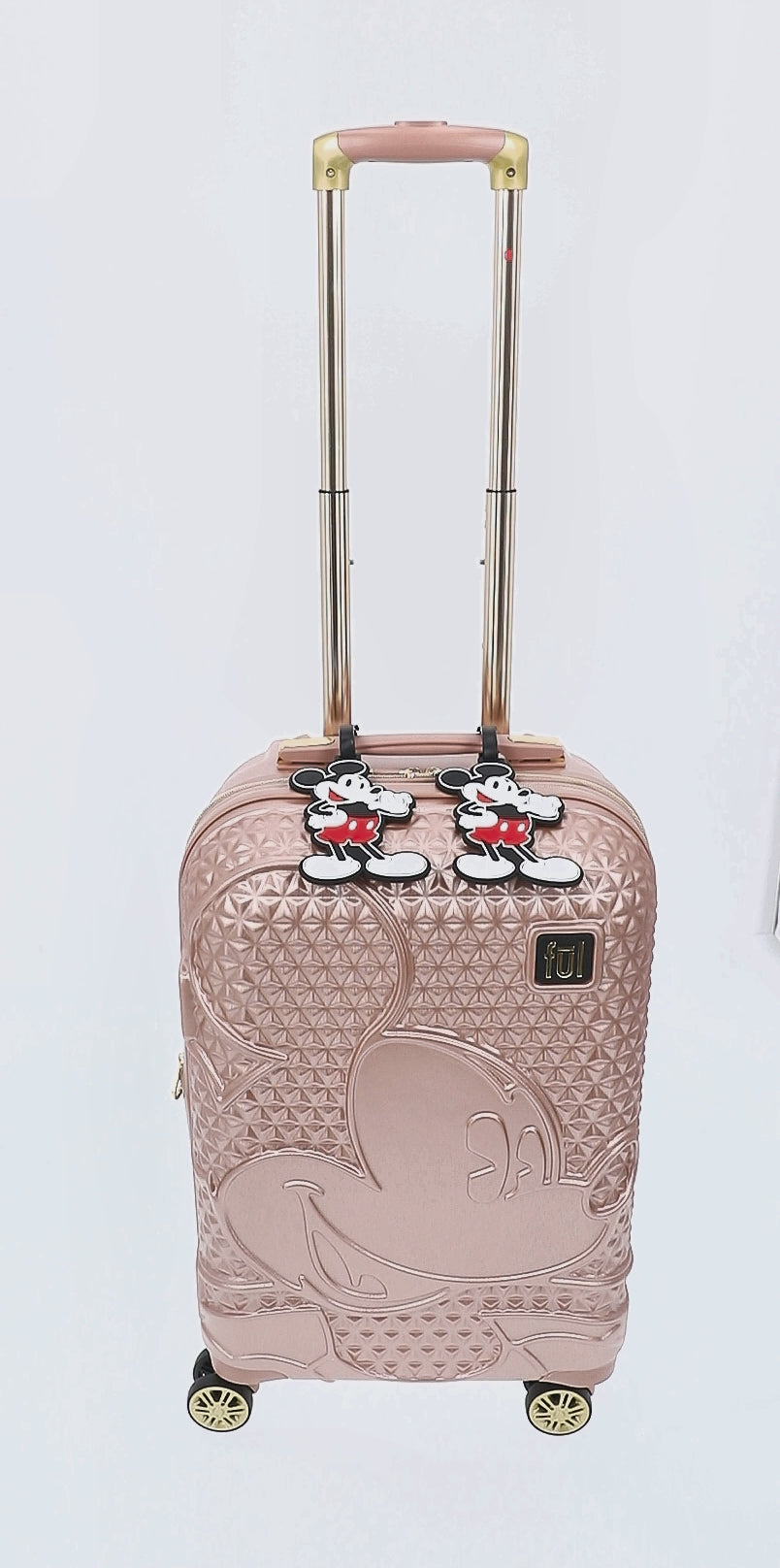 Rose gold Ful Disney Mickey Mouse 22.5" carry-on hardside spinner luggage with 2 id tags - best suitcase for traveling adults and kids