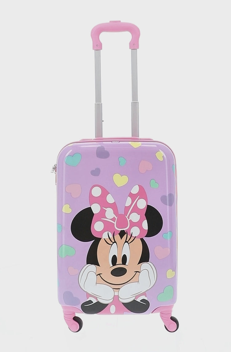 Pink Disney Ful Minnie Mouse hearts all over print 21" rolling luggage for kids