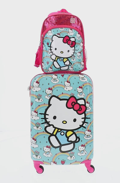 Hello Kitty Ful Rainbows matching 2 piece set 21 inch suitcase and 13 inch backpack for kids travel