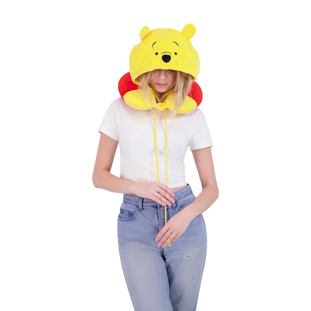 Yellow Disney Winnie the Pooh Hooded Travel Neck Pillow