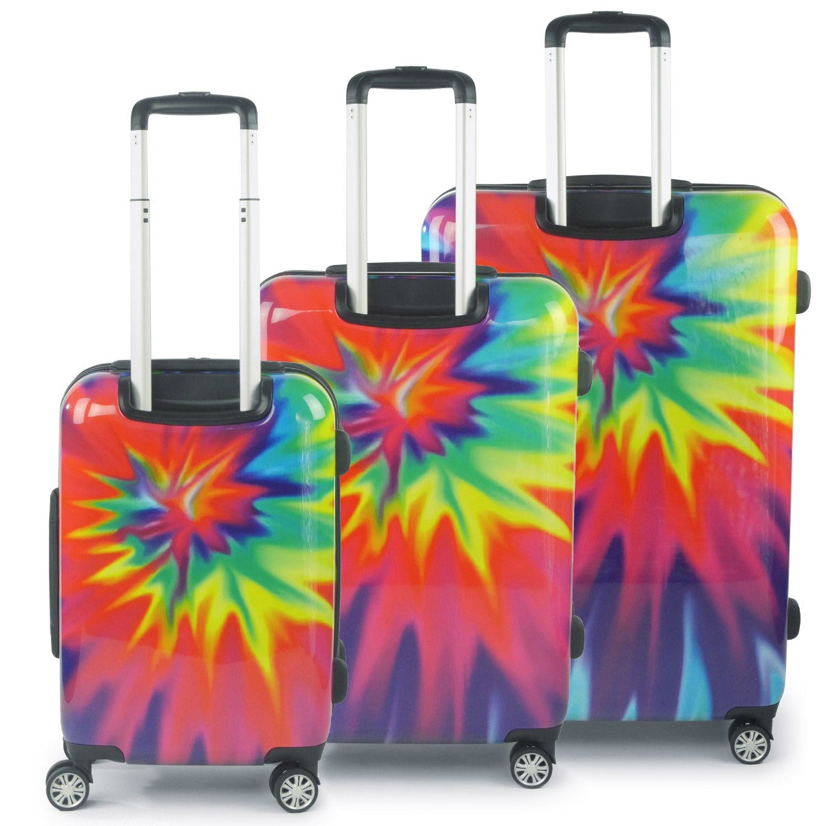 Tie dye Rainbow Swirl Suitcase Ful Hard sided 3 Pc Rolling Spinner Luggage Set 22" 24" 28" On Sale $50 off