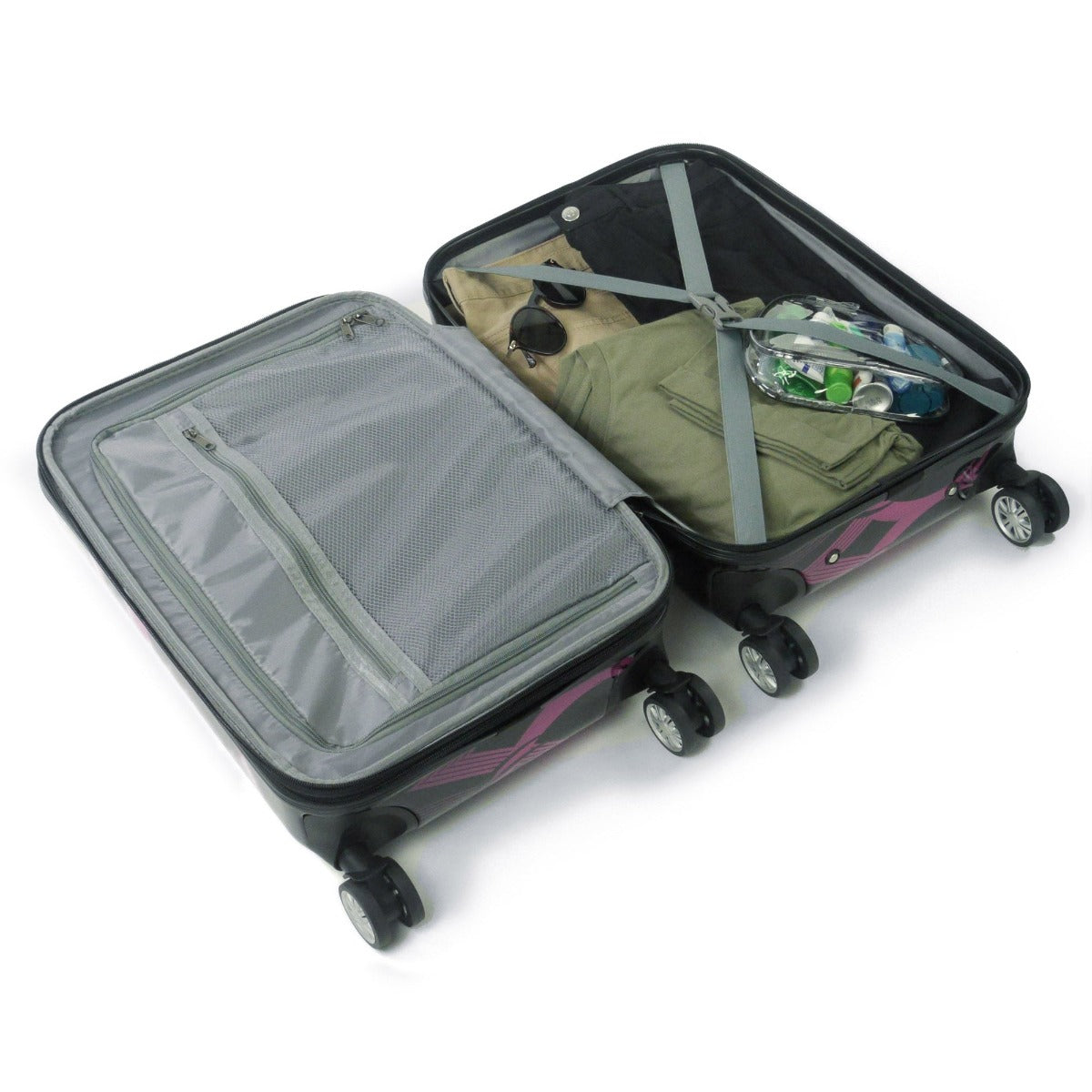FUL Rolling Luggage Pink Neon Laser 24" Interior