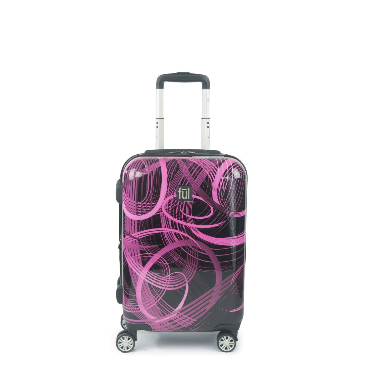 FUL Rolling Luggage Pink Neon Laser 22" Hard Rolling Spinner Carry on Suitcase Pink and Black