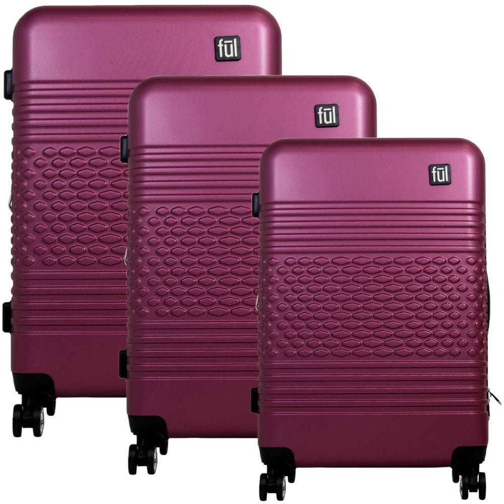 Textured Hard Sided Luggage, 31, 27, and 23in Suitcases-Ful Luggage Burgundy Red 3-Piece Set