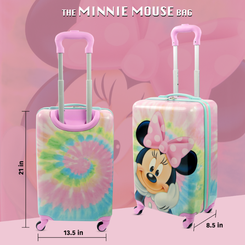 Ful Disney minnie mouse tye dye kids 21" carry on spinner suitcase hardside - best travel luggage for kids