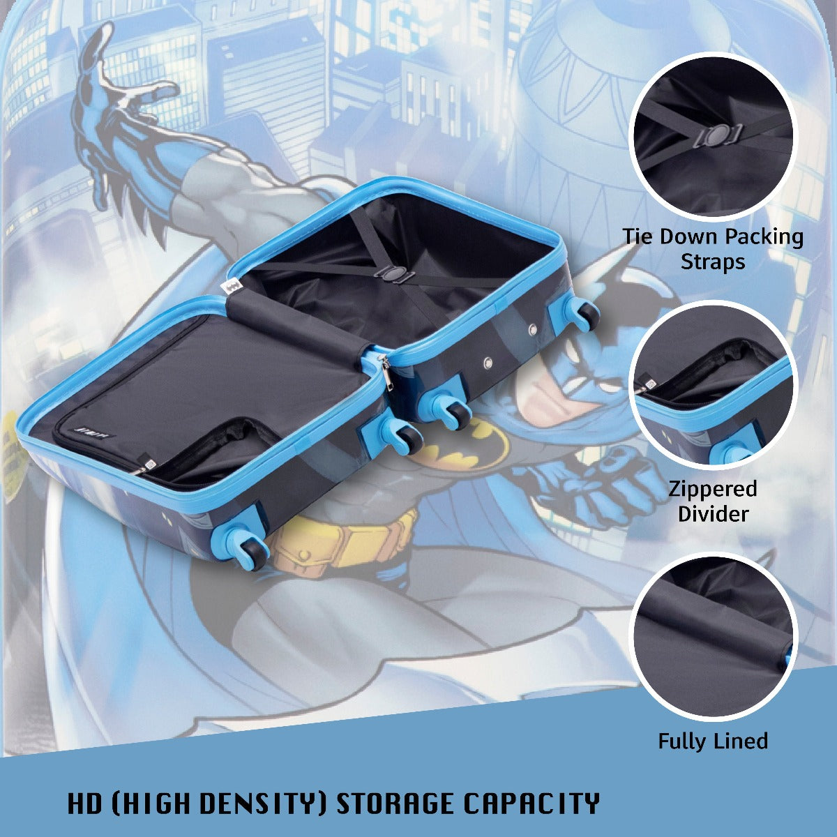 DC Comics Ful Batman Rooftop 21 inch Rolling Luggage - Kids Spinner Suitcase 