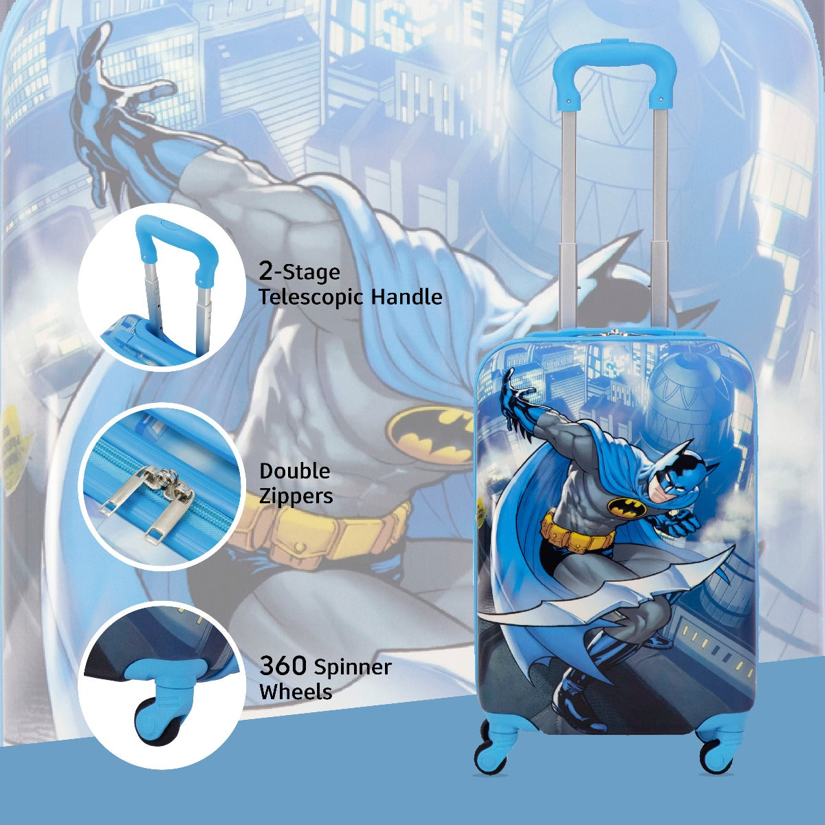 DC Comics Ful Batman Rooftop 21 inch Spinner Suitcase - Carry on Rolling Luggage for Kids