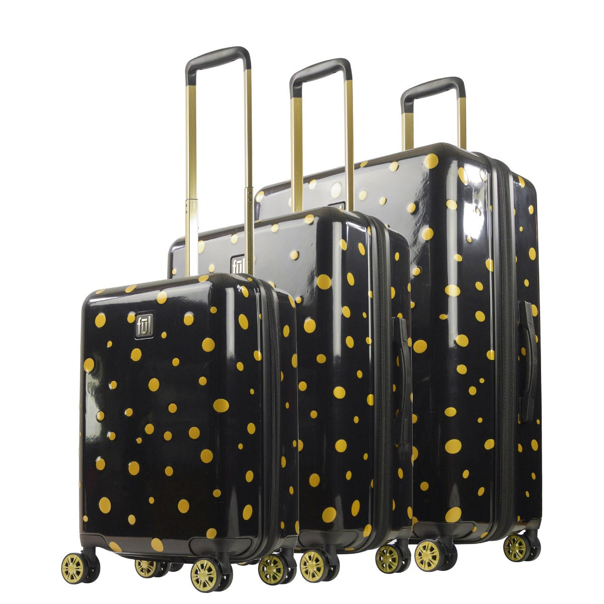 Ful Impulse Mixed Dots Hardside Spinner Luggage 3 piece set Black Gold Suitcase
