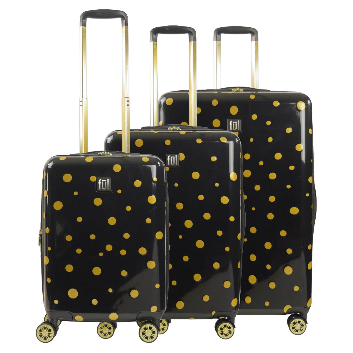 Ful Impulse Mixed Dots hardside spinner luggage 3 piece set black gold suitcase