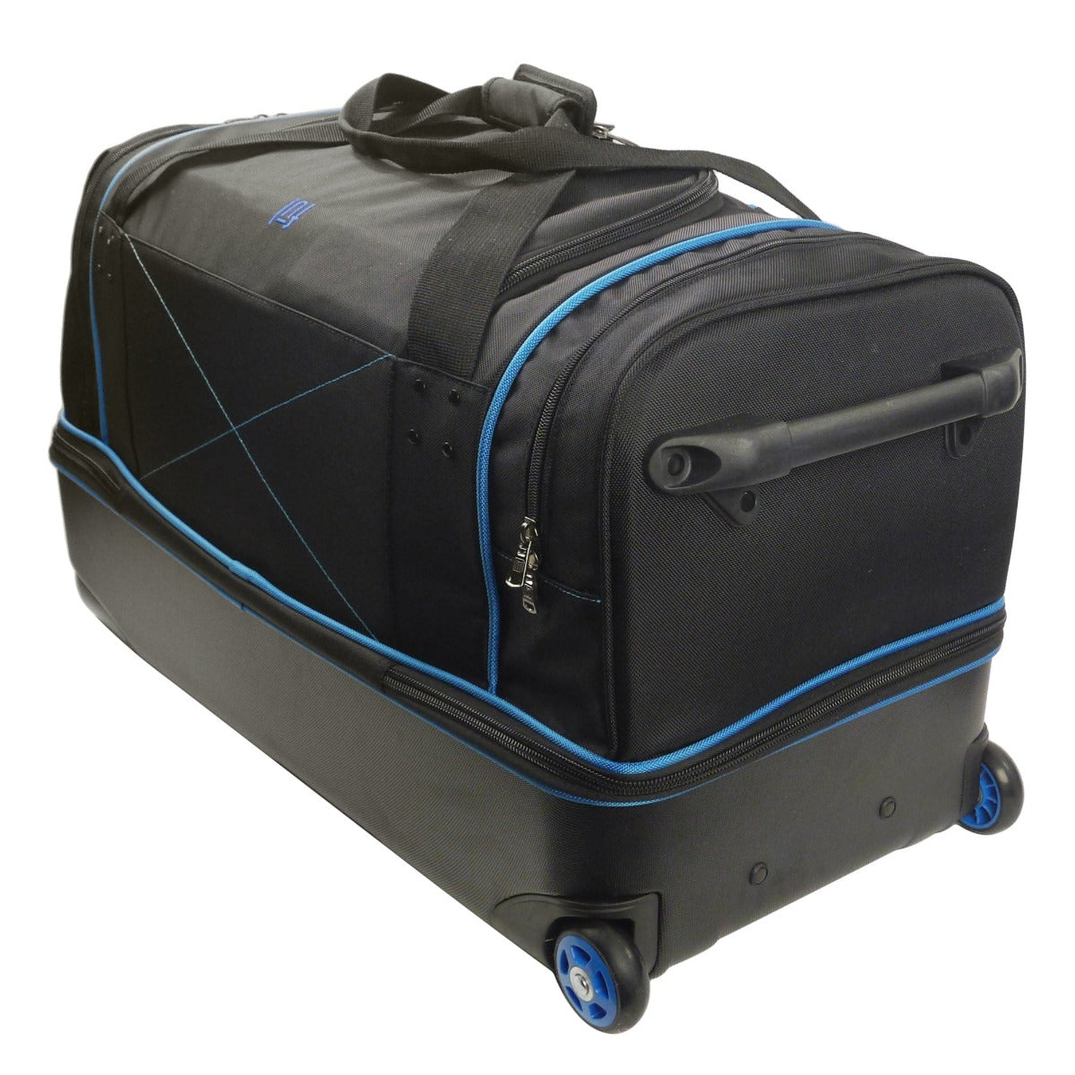 Ful Workhorse 30" split level wheeled rolling duffle bag in black with blue detail