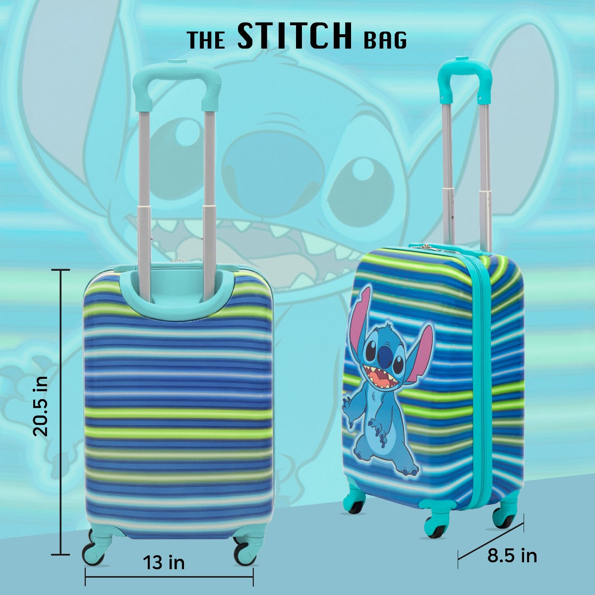 Disney Ful Stitch Neon Stripe Blue 21" Hardside Spinner Carry on Luggage - Best Kids Rolling Suitcase