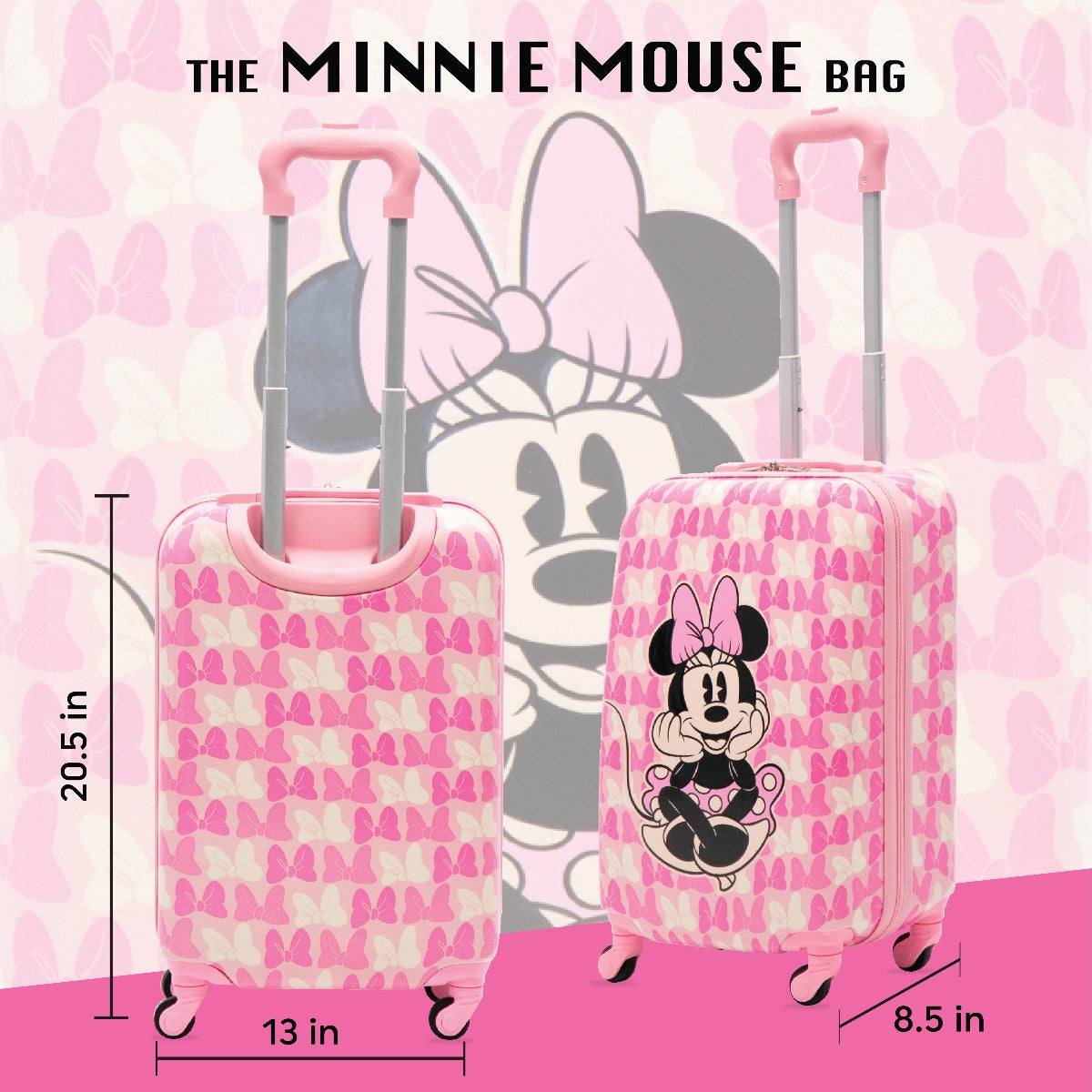 Disney Ful Minnie Mouse Bows Print Hardside Spinner Luggage - Pink 20.5 inch Kids Carry On Suitcases